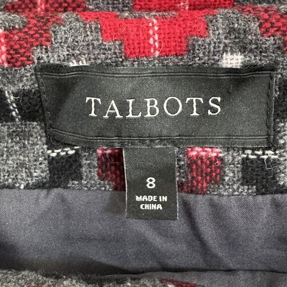 Talbots Skirt Womens 8 Gray Red Wool Blend A-Line Lined Side Zip Geometric Tweed - Picture 3 of 9